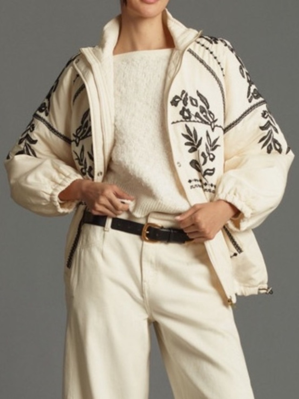 Anthropologie Embroidered Puffer Coat Size XXS